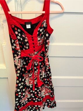 Vintage Sam & Max Red & Black Polka Dot Floral Sundress 14.5-16” PTP 30” length